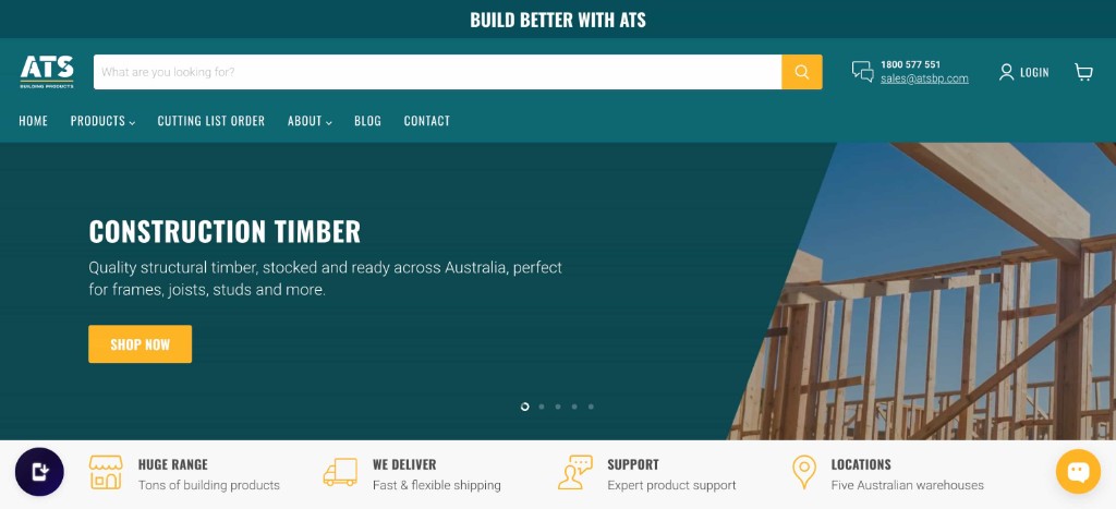 ATS Building Products website, desktop