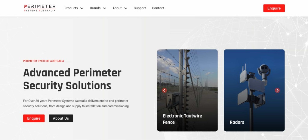 Perimeter Systems Australia website, desktop
